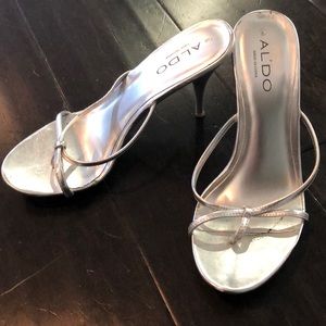 Aldo shiny silver high heel sandals size 8M